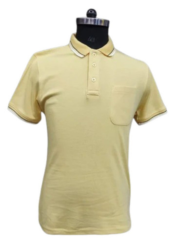 Plain T Shirt - Cotton, S to XXXL, Yellow | Polo Collar, Quick Dry, Lightweight, Neatly Stitched, Casual Wear