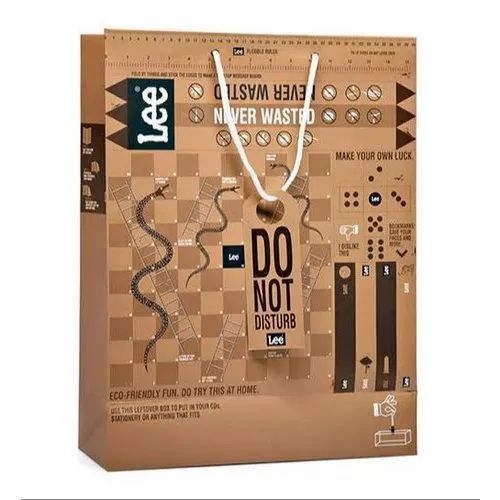 Printed Brown Paper Shopping Bag - 2 Kg Capacity, Brown, Hand Length Handle, Biodegradable, Moisture Proof, Recyclable