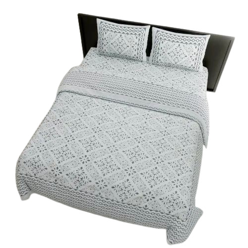 White Cotton Printed Double Bed Bedsheet
