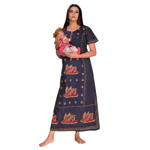 Ladies Dark Blue Cotton Feeding Nightgown