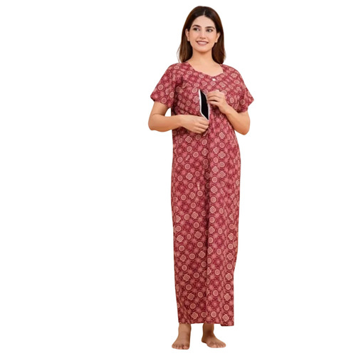 Ladies Marron Cotton Feeding Nightgown