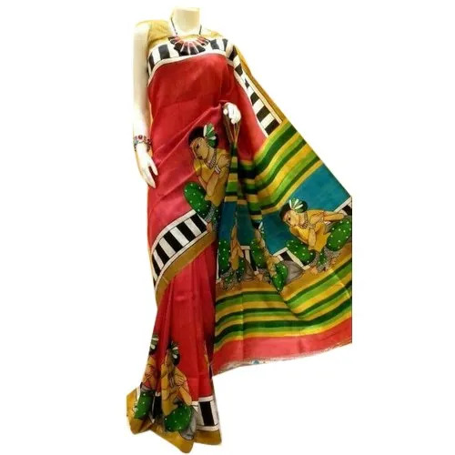 Ladies Designer Block Print Silk Saree