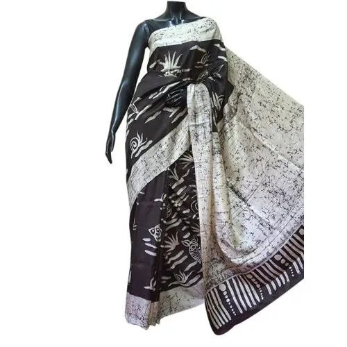 Ladies Murshidabad Black & White Silk Saree