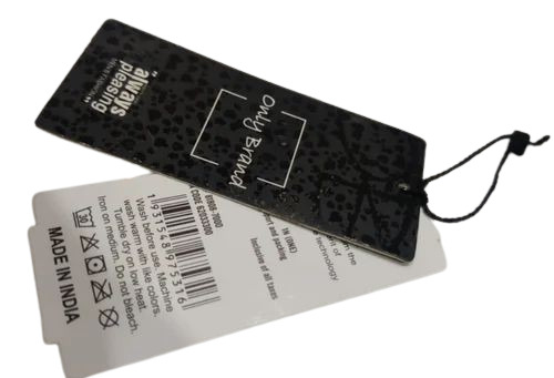 280gsm Paper Garment Hang Tag - 2x3.5 Inch, Black and White, Glossy Finish, Eco Friendly