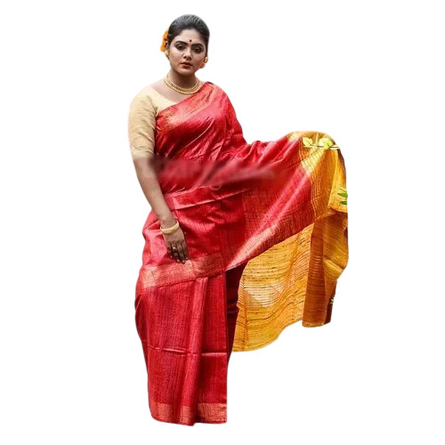 Red Tussar Ghicha Silk Saree