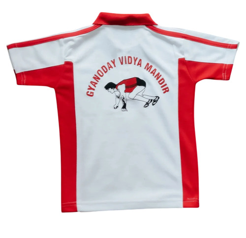 White Printed Polyester School T Shirt