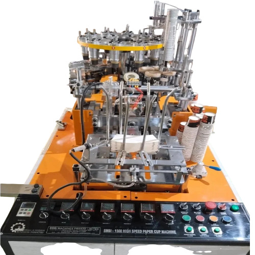 SMBI 1500 Paper Cups Making Machine - Mild Steel, 300 ml, 150 Pcs/min | Human Machine Interface, 220V, 4.4 KWA, 2500 KG