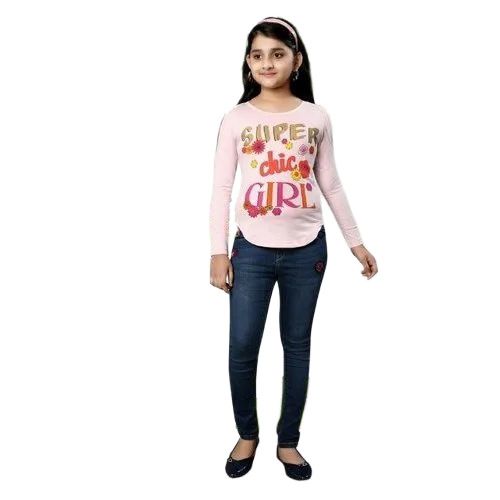 Girls T Shirts - Cotton, S-XXXL, Pink, O-Neck, Long Sleeve, Crease Free, Quick Dry, Lightweight