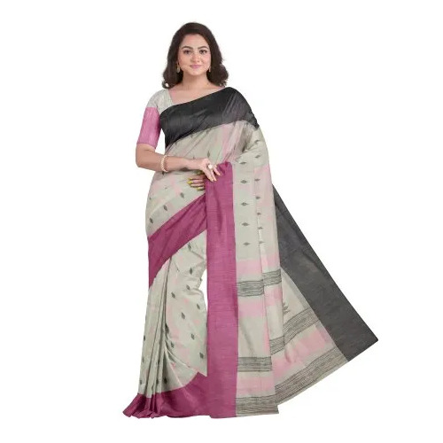 Gray Pure Cotton Kolakhetra Saree - Gender: Women