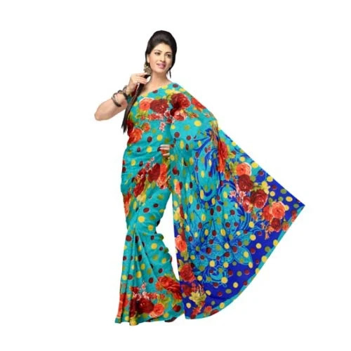 Green Chiffon Georgette Printed Sarees
