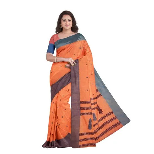 Pure Cotton Fabric Kolakhetra Saree - Color: Orange