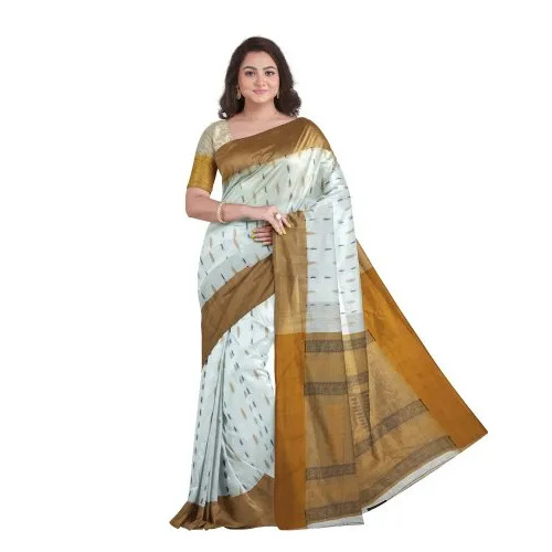 Pure Cotton Kolakhetra Saree - Color: White & Brown