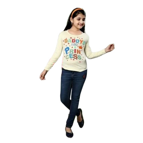 T Shirts - Cotton, S to XXXL, Cream | Lightweight, Quick Dry, Long Sleeve, Elegant Printed
