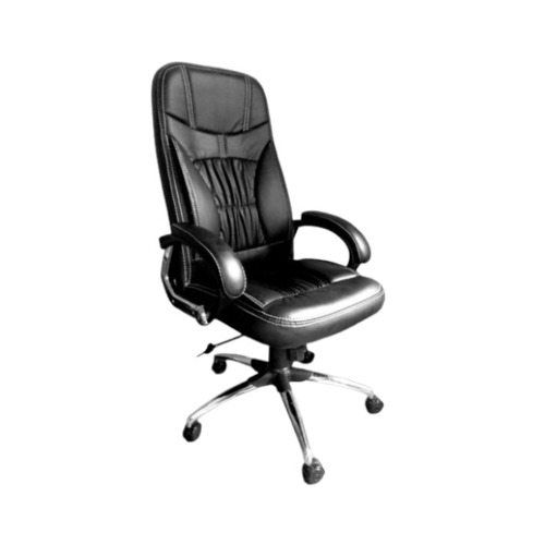 Adjustable Leather Boss Office Chair - Stainless Steel Frame, Black, Height Adjustable | Durable, Easy to Clean, Skin Friendly