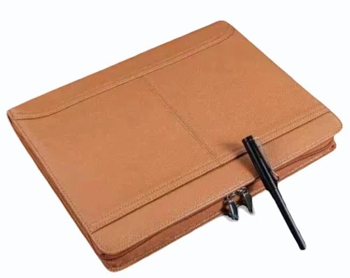 Beige Leather Document File Folder