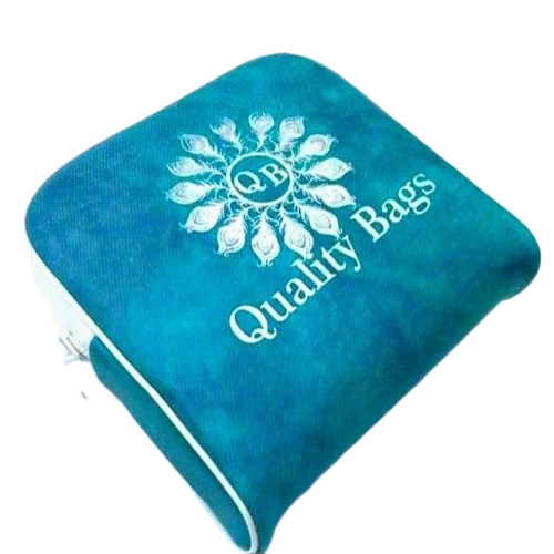 Blue Rexine Zipper Jewelry Bag
