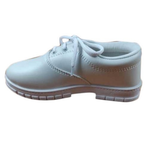 Boys School Uniform Shoes - PVC Rexine Material All Sizes White | Washable Customized Logo Plain Pattern