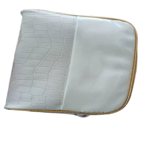 White Rexine Zipper Jewelry Bag - Rexine, 6.5x5 Inch, White | Lightweight, Multifunction, Rectangular Shape