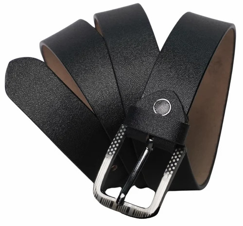 Black Color Men Genuine Leather Belt - 46 Inch Length, 1.5 Inch Width, Black | Genuine Leather, Alloy Buckle, Polished Finish, Casual Wear