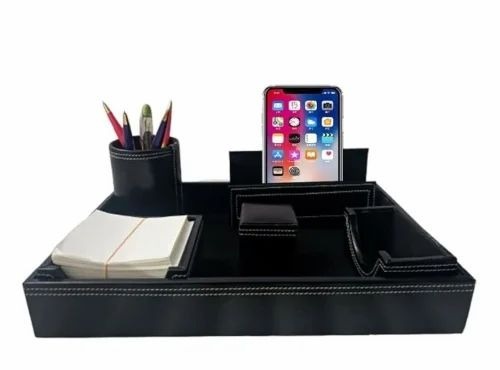 Black Pu Leather Desk Organizer
