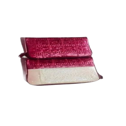 Rexine Hand Jewellery Pouch - Rexine, 6x4 Inch, Red and White | Multifunction Zipper Closure