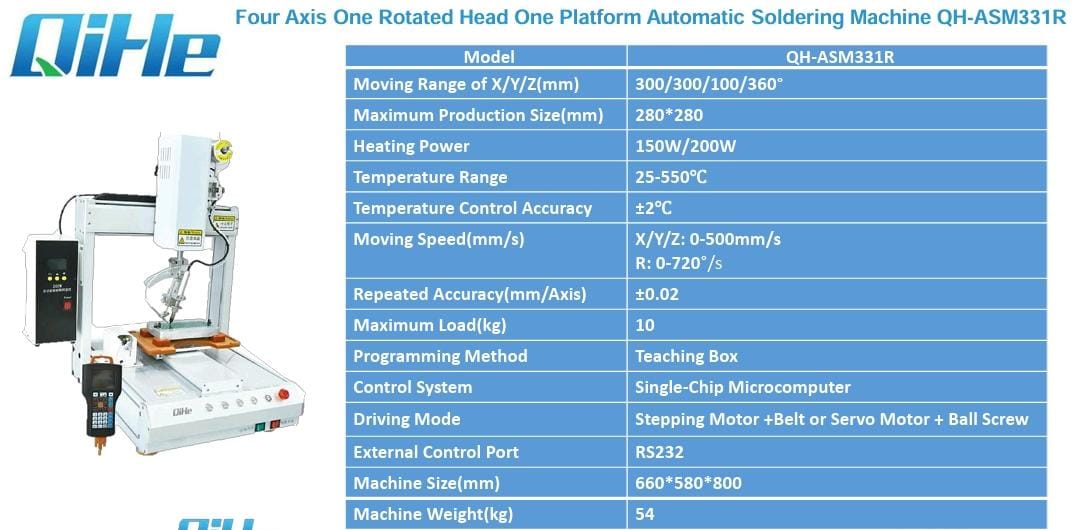 Four Axis One Rotated Head One Platform Automatic Soldering Machine Qh-Asm331r