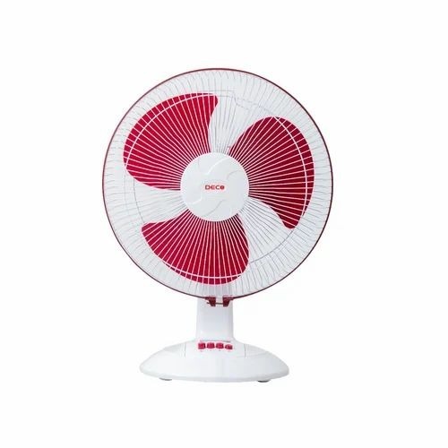 Electric Table Fans - Plastic, Small, White, 55 Watts, 3 Blades | Rotable, Table Mount, Push Button Switch