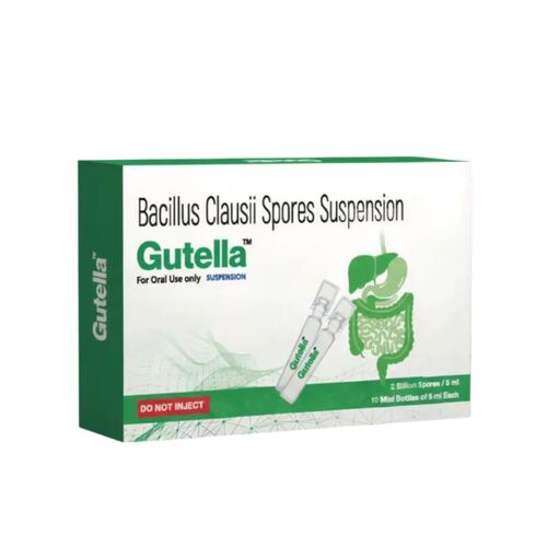 Gutella Bacillus Clausii Oral Suspension - Bacillus Clausii 2 Billion Spores, 10x5 ml Vials | Probiotic Support, Sugar Free, Antibiotic Resistant, Digestive Health