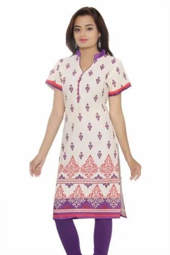Ladies Cotton Kurti - Printed Half Sleeves, Multi Color, Regular Fit | Anti Wrinkle, Quick Dry, Comfortable Fit, Plus Size