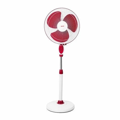 Normal Speed Pedestal Fan - Plastic Body, 16 Inch, Red and White | 3 Blades, Copper Motor, Electrical Standing Fan