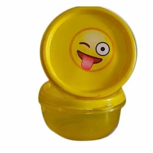 Emoji Printed Plastic Lunch Box - Plastic, 250 ml, Yellow | School Use, Microwave Safe