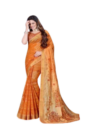 Ladies Party Wear Saree - Color: Orange