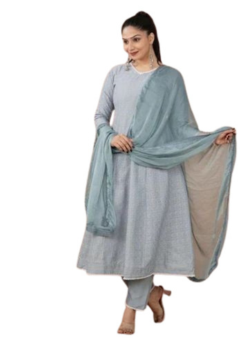 Ladies Sky Chikankari Kurti - Cotton Blend, 3/4th Sleeves, Plain Pattern | Anti UV, Breathable, Comfortable Fit, Party Wear