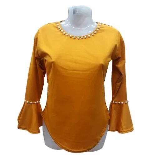 Jurick Full Sleeve Top - Jurick Fabric, Yellow, Round Neck | Women's Summer Casual