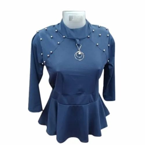 Navy Blue Casual Ladies Fancy Top