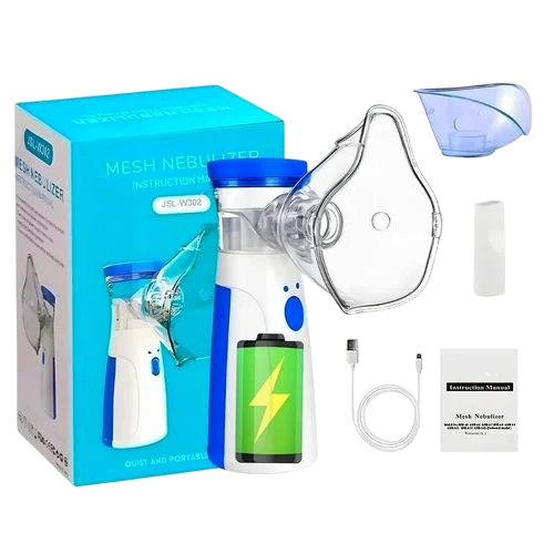 Nebulizer Machine - ABS Material, White, Battery Powered | Automatic, Portable, Medical Use