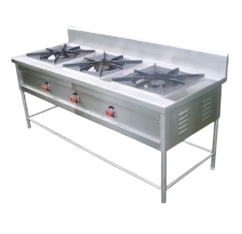 Three Burner Cooking Range - Stainless Steel, Standard Size, Silver | LPG Powered, Heavy Duty, 6 Month Warranty