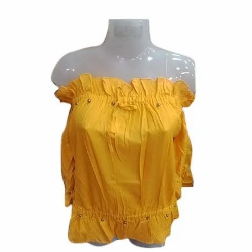 Yellow Casual Rayon Top