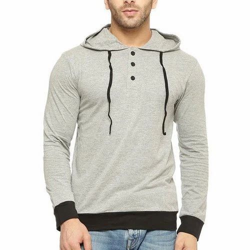 Mens Full Sleeve Hooded T Shirt