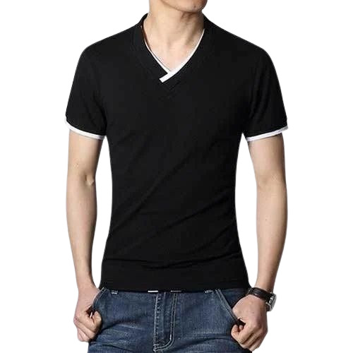 Mens Half Sleeve T Shirt - Cotton, Various Sizes, Black, V-Neck | Lightweight, Quick Dry, Comfortable Fit