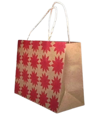 2 To 3 Kg Printed Kraft Paper Bag - Brown, Handled, Open Closure | Biodegradable, Moisture Proof, Recyclable, Shock Resistant