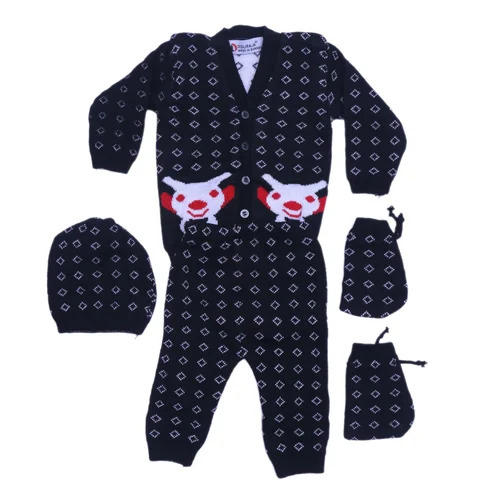 Navy Blue Wool Kids Baba Suit Set