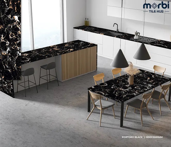 Portoro Black 1200X3200 Matt Finish Marble Colour Body Tile - Density: 2.3   2.5 T/M Tonne Per Cubic Meter (T/M3)