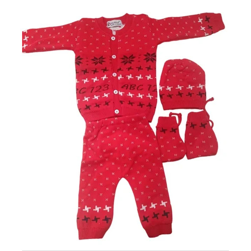 Red Kids Full Sleeves Woolen Baba Suit Set - Age Group: 0-3 Years