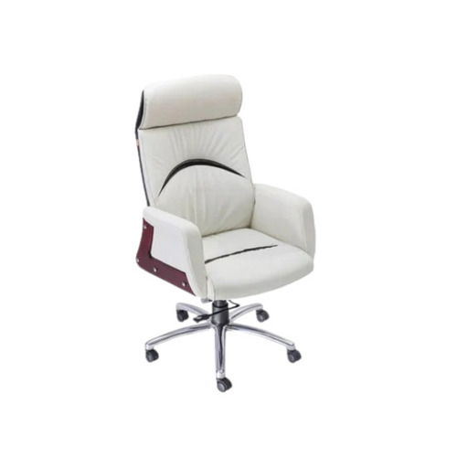White Leather Office Chair - Genuine Leather, High Back, Adjustable Height, Fixed Arms | Durable, Easy to Clean, Eco-Friendly, Skin Friendly