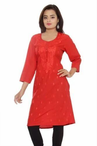 Ladies Red Color Cotton Kurti