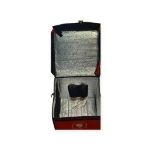 Delivery Bag - Matty Material, Standard Size, Silver & Red | Reusable, Water Resistant, Washable, Zipper Closure, Customized Design