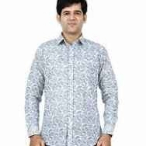Mens White Printed Cotton Shirt