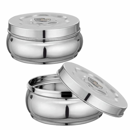 Stainless Steel Belly Dabba - Standard Size Silver, Rust-Proof | Lightweight, Heat Resistant, Washable, Reusable