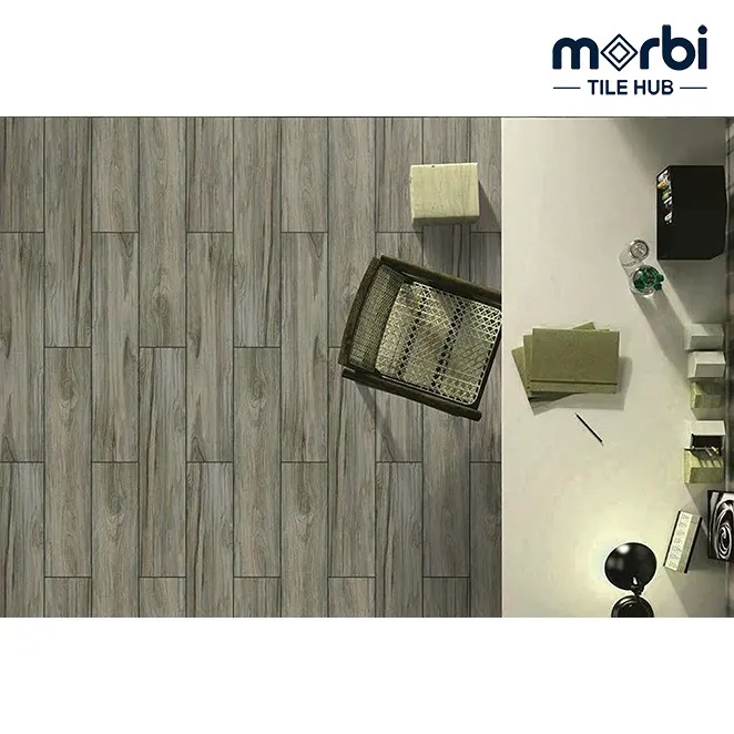 200X1000Mm Satin Finish Anti Skid Dark Grey Wood Look Tile - Grade: A Grade